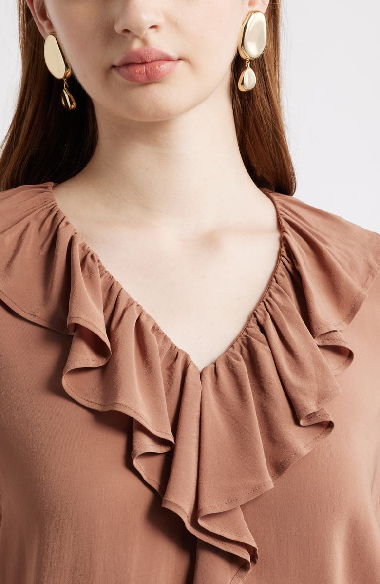 Nordstrom Ruffle Front Top, Alternate, color, Brown Nut