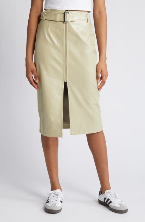 Kane Belted Faux Leather Skirt