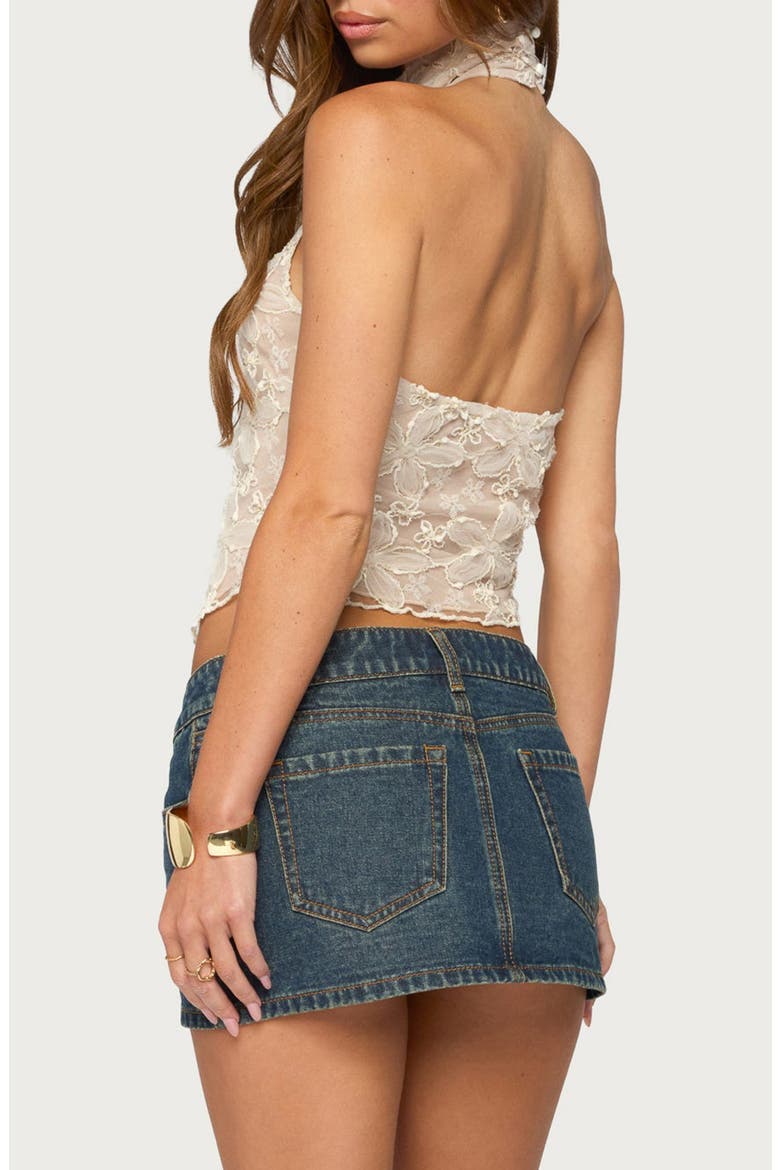 Ziara Floral Embroidered Sheer Mesh Halter Top, Alternate, color, CREAM