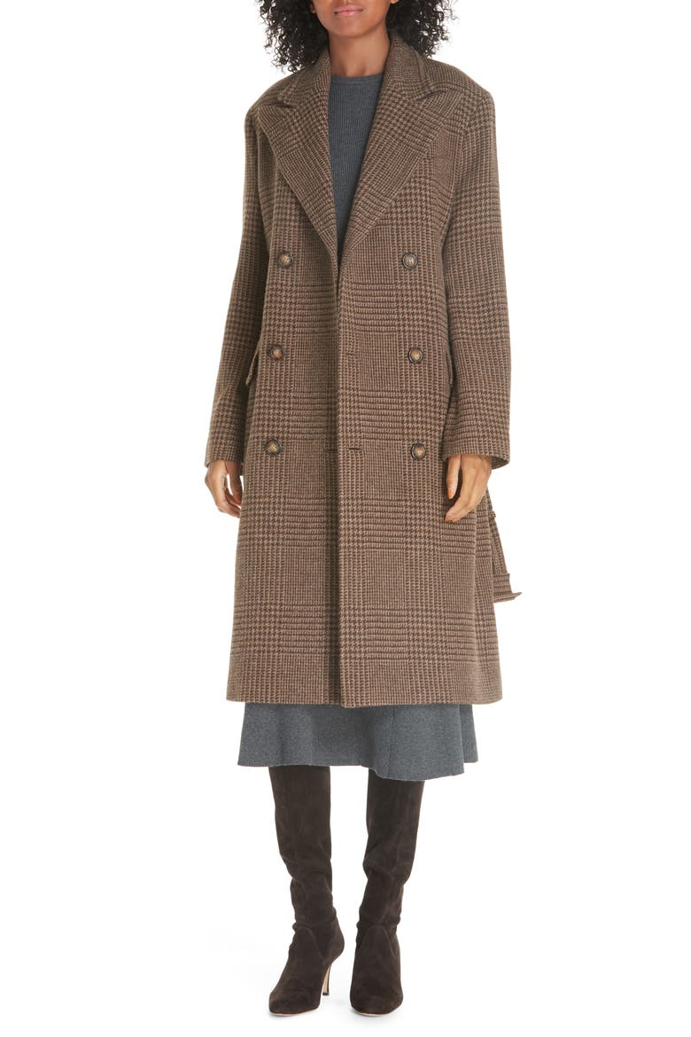 Plaid Lambswool & Alpaca Belted Coat, Main, color, BROWN GLEN PLAID