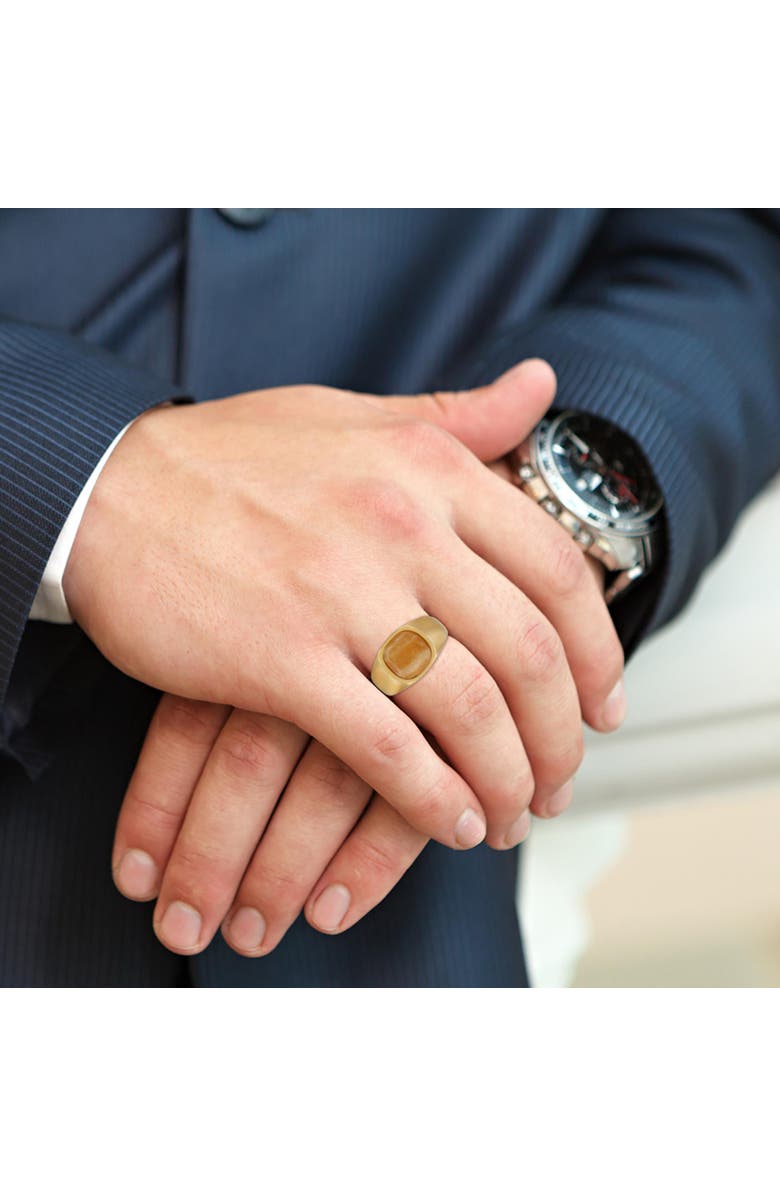 LuvMyJewelry Yellow Lace Agate Sterling Silver Men Signet Ring, Alternate, color, 14Kt Gold Vermeil On Sterling