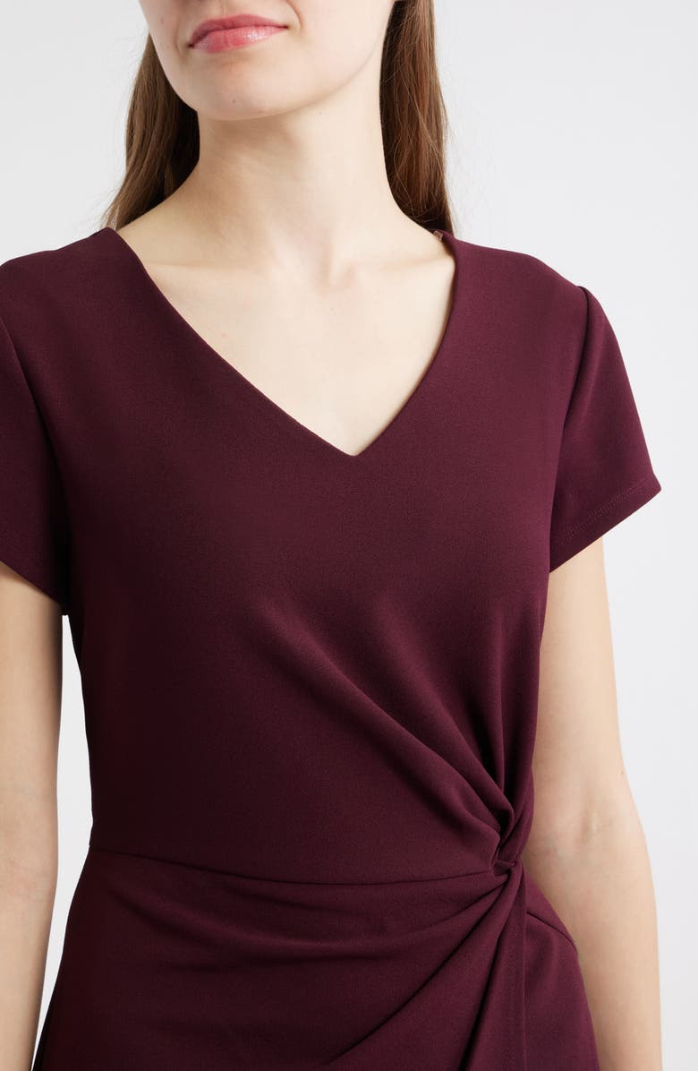 Connected Apparel Twist Detail Asymmetric Hem Dress, Alternate, color, Bordeaux