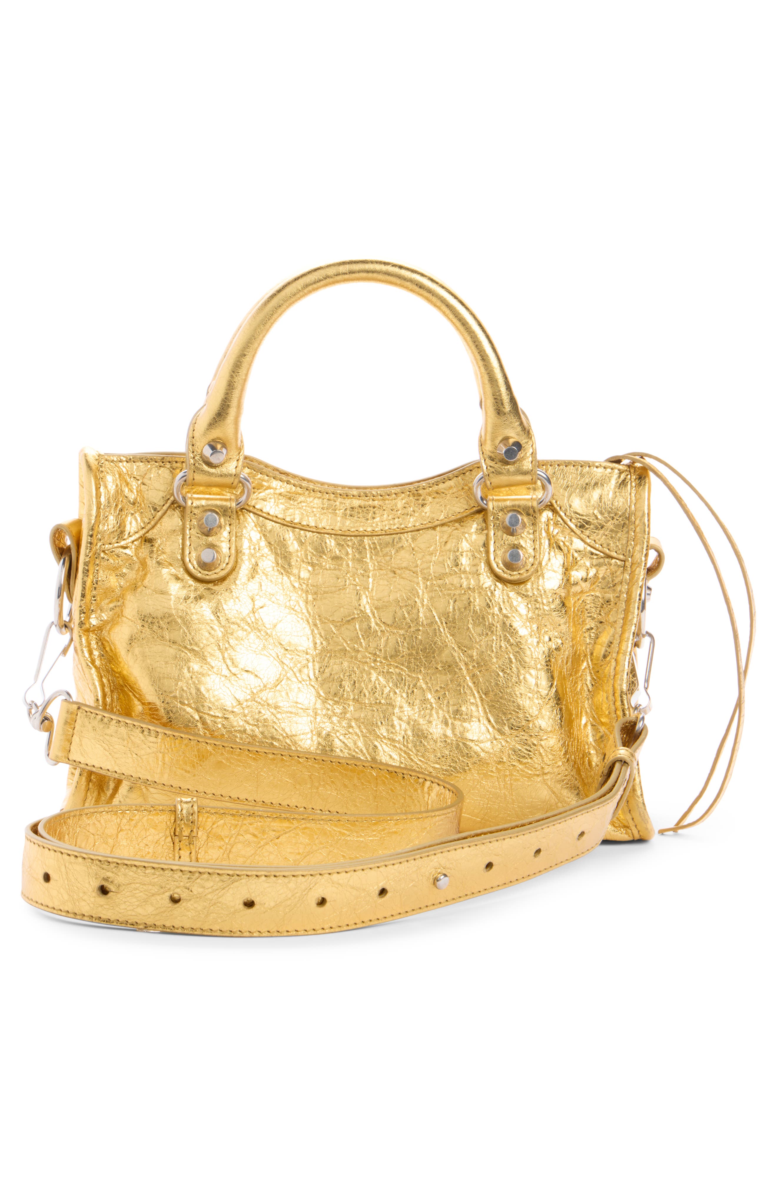 Balenciaga Mini Le City Metallic Lambskin Leather Handbag, Alternate, color, 8027 Gold