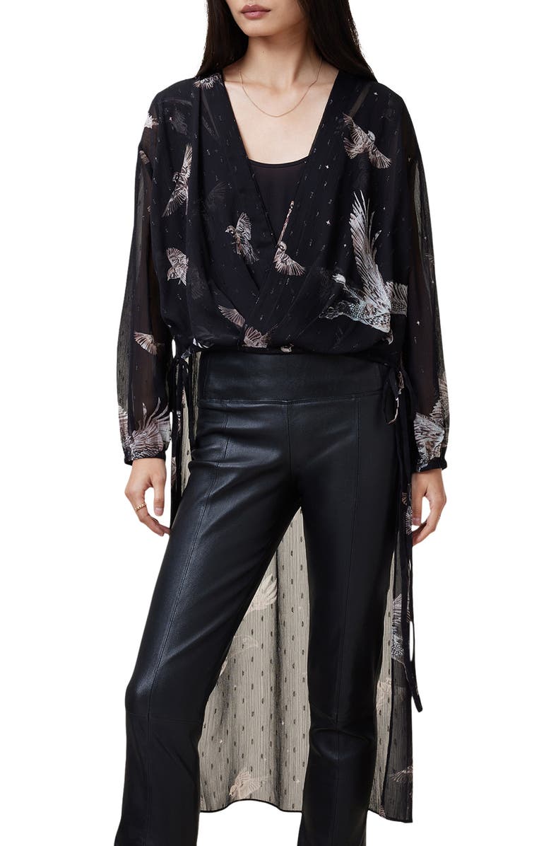 AllSaints Avala Sheer High/Low Top, Alternate, color, Spell Black