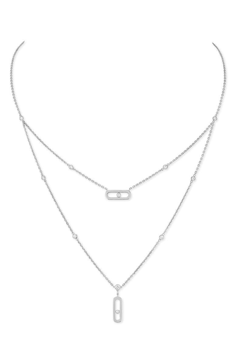 Messika Move Uno Diamond Pendant Double Layer Necklace, Main, color, White Gold