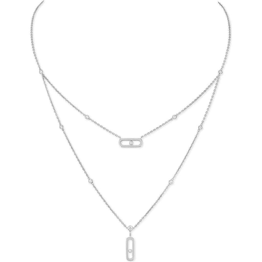 Messika Move Uno Diamond Pendant Double Layer Necklace In White Gold