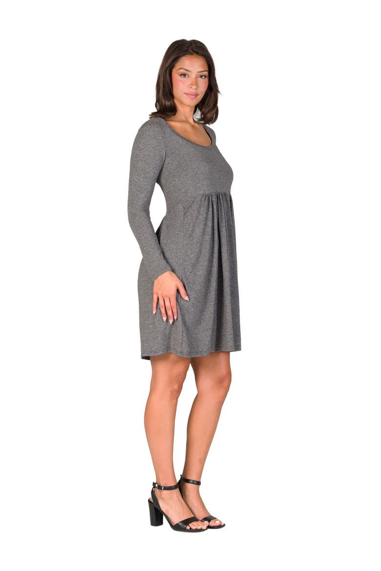 Long Sleeve Babydoll Knee Length Dress, Alternate, color, Smoke