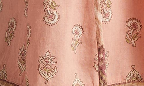 Lucky Brand Printed Split Neck Cotton Top In Pink
