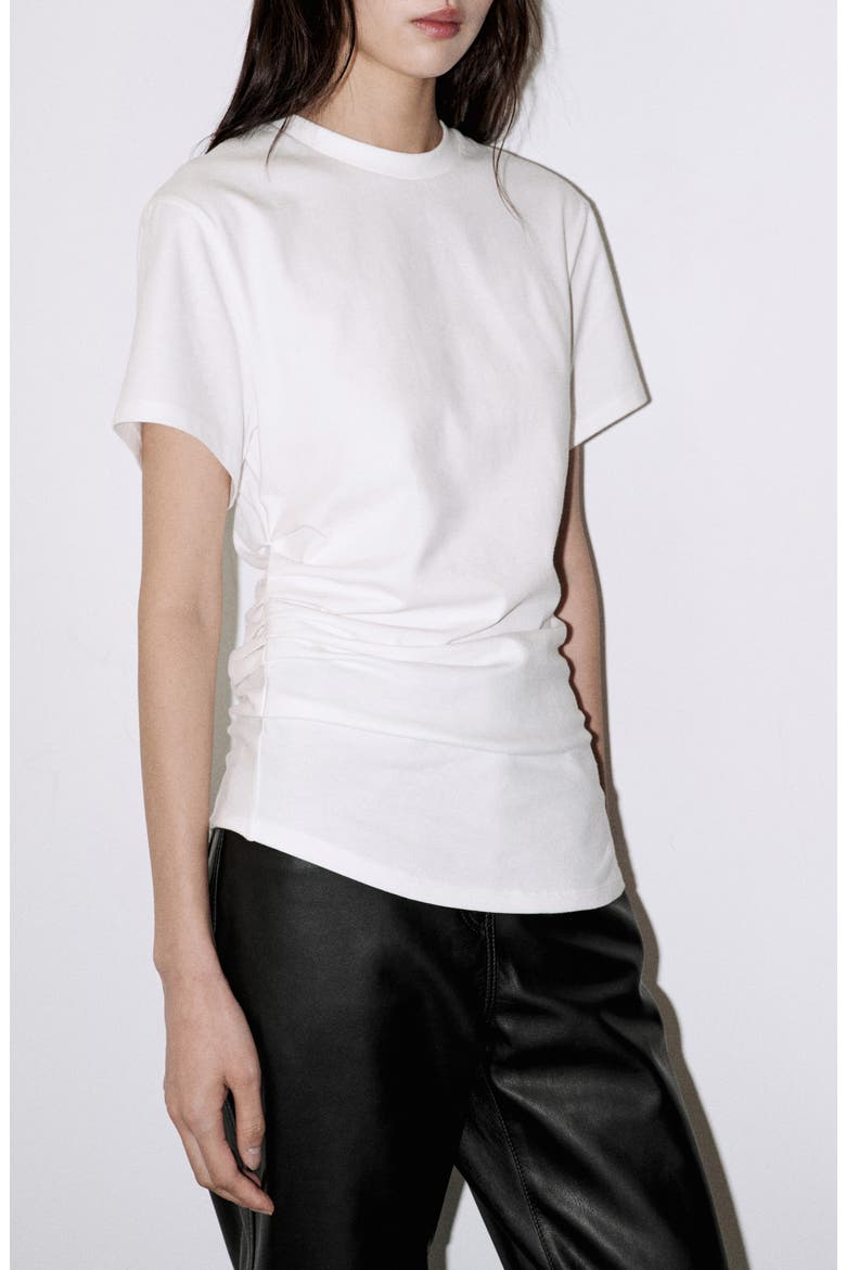 Gathered Cotton T-Shirt, Main, color, WHITE