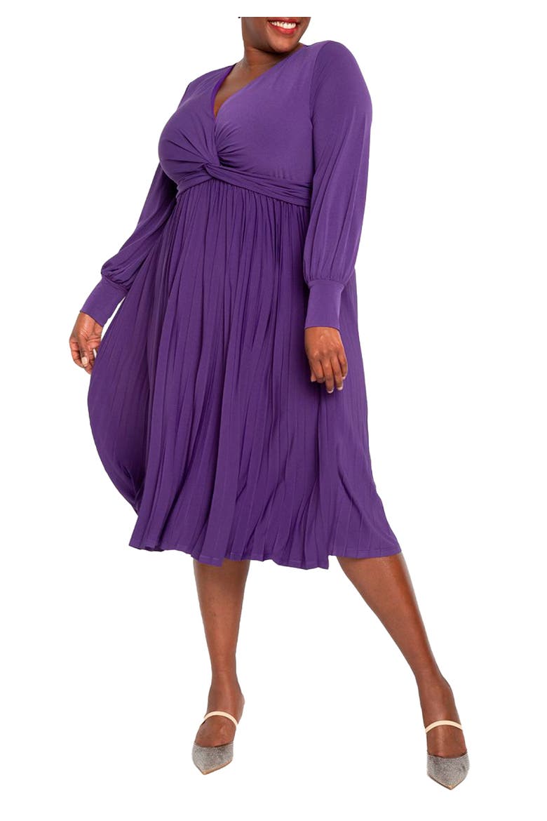 Knot Front Pleated Skirt Dress, Main, color, VIOLET INDIGO