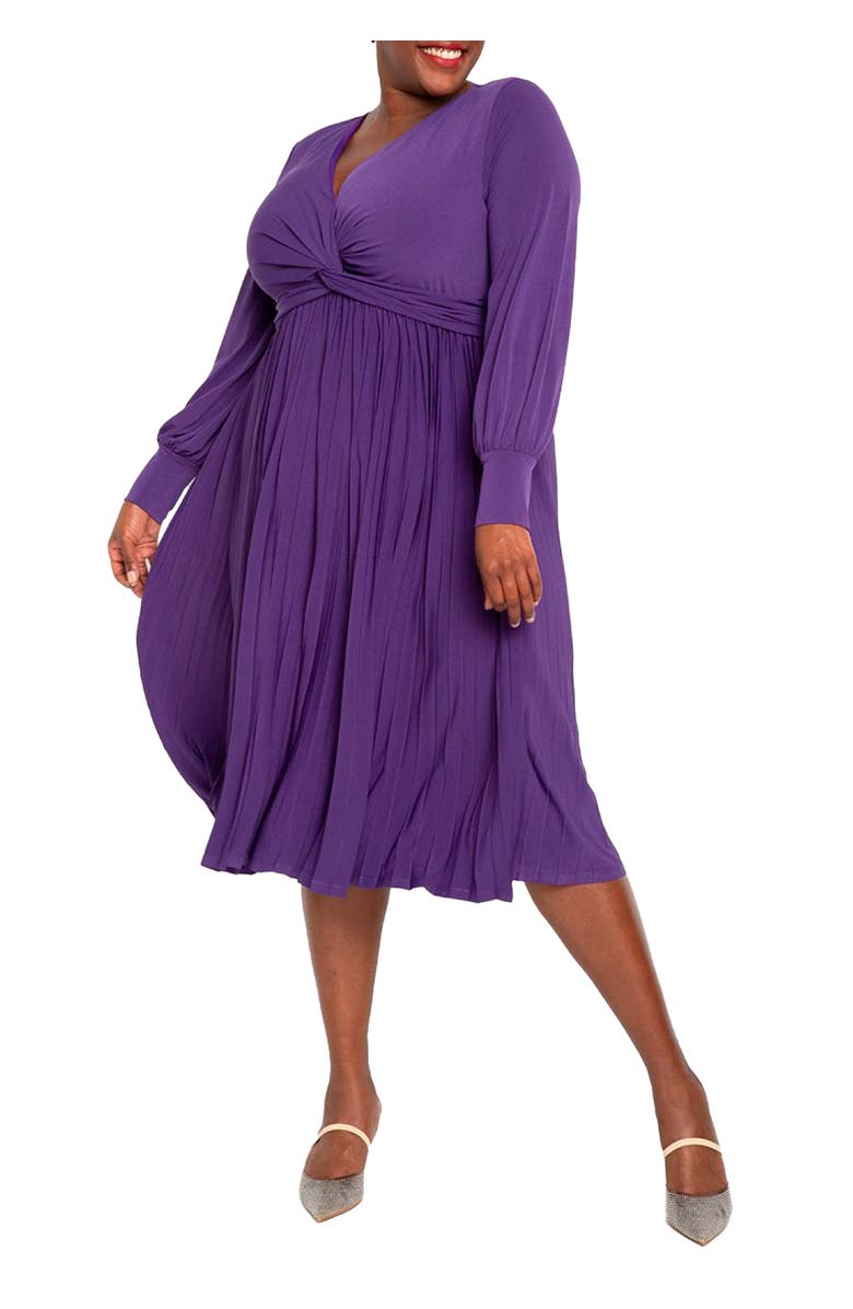 ELOQUII Knot Front Pleated Skirt Dress, Main, color, Violet Indigo