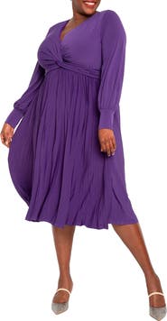 ELOQUII Knot Front Pleated Skirt Dress