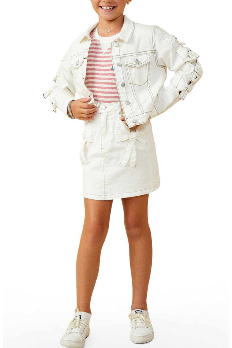 Kids' Bow Detail Cropped Denim Jacket, Alternate, color, OFF WHITE