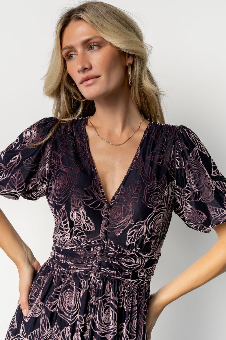 Dahlia Velvet Dress, Alternate, color, Indigo + Purple Floral