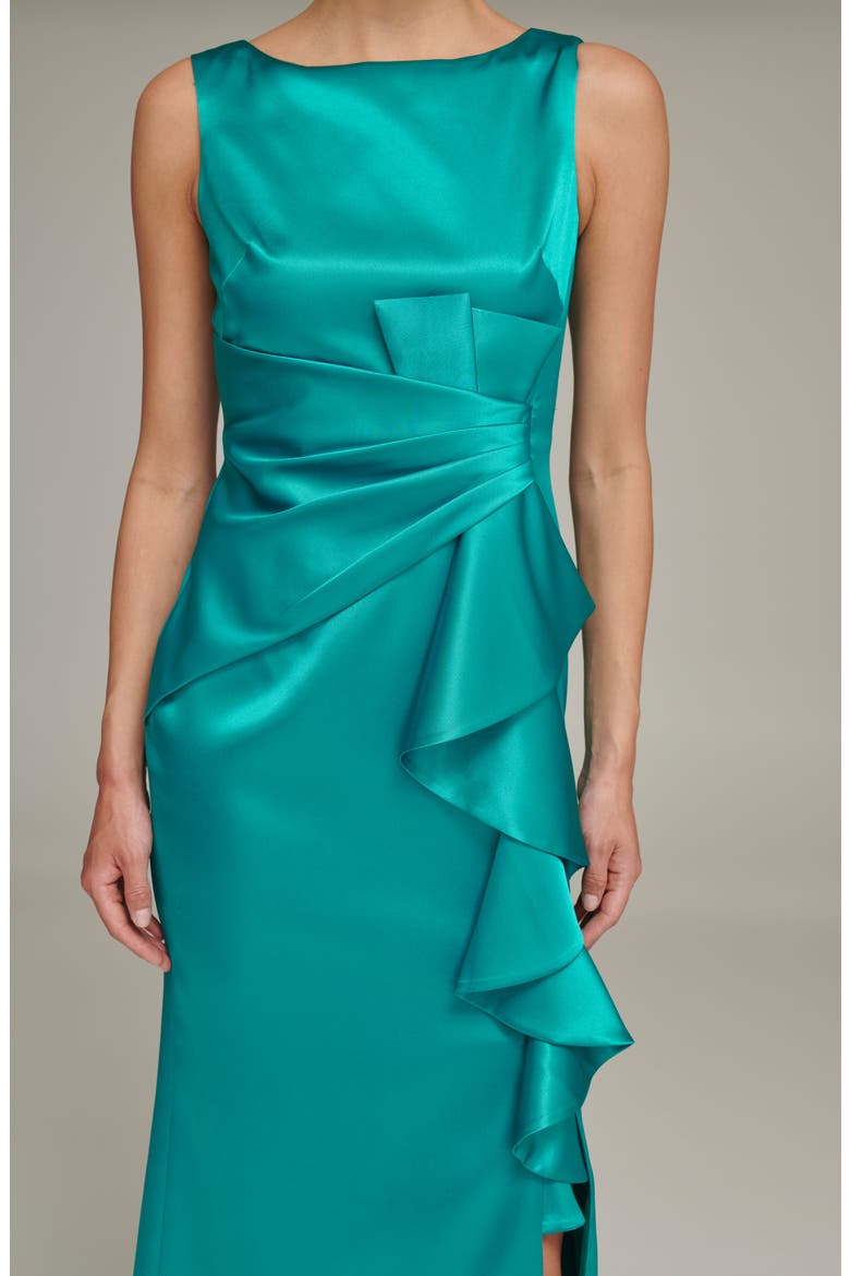 Ruffle Satin Mermaid Gown, Alternate, color, JADE