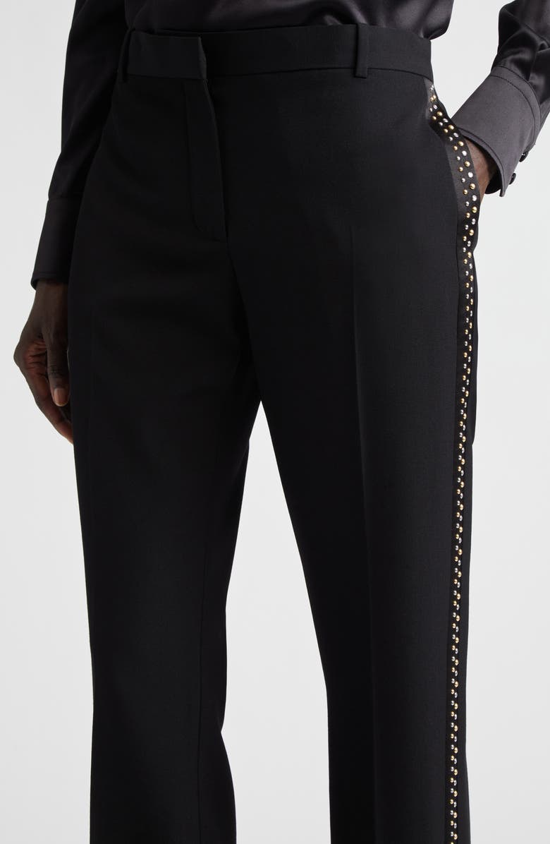 Versace Studded Wool Grain de Poudre Bootcut Pants, Alternate, color, Black