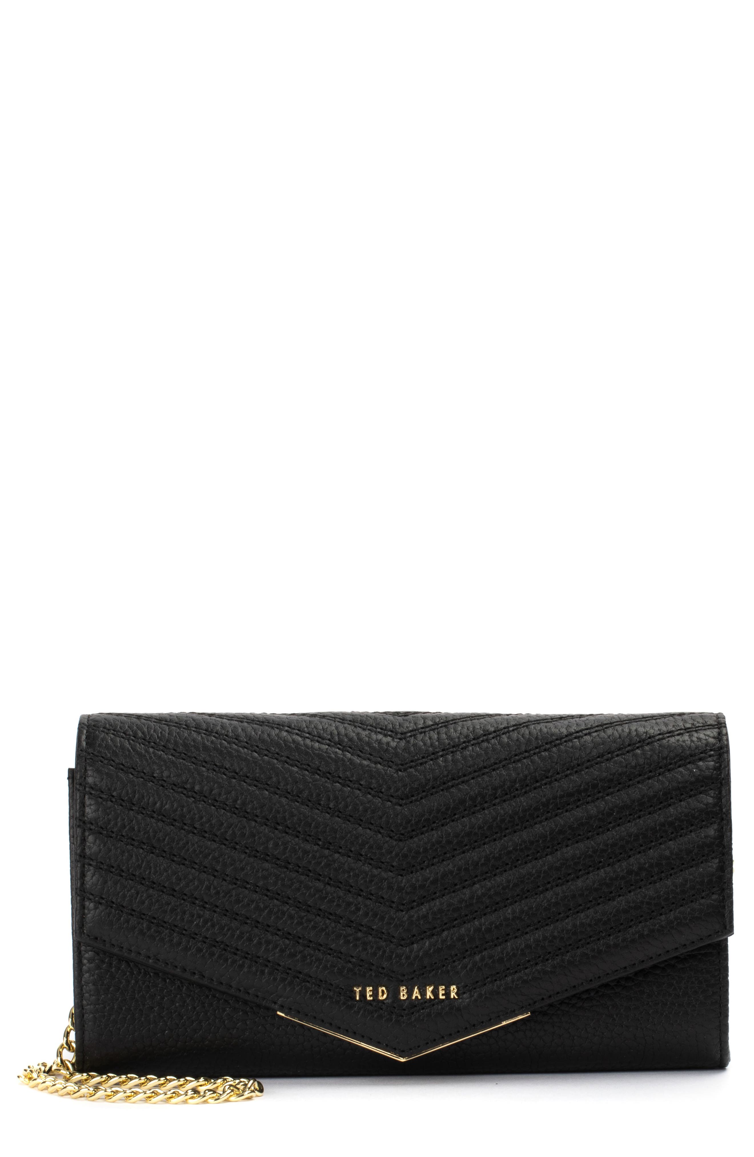 Laiiney Quilted Wallet on a Chain, Main, color, JET BLACK