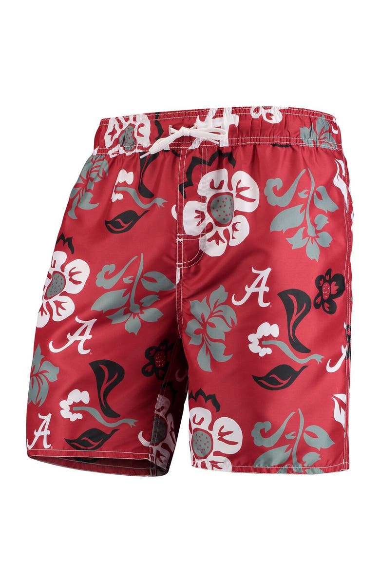 Wes & Willy Men's Wes & Willy Crimson Alabama Crimson Tide Floral Volley Swim Trunks, Alternate, color, Crimson