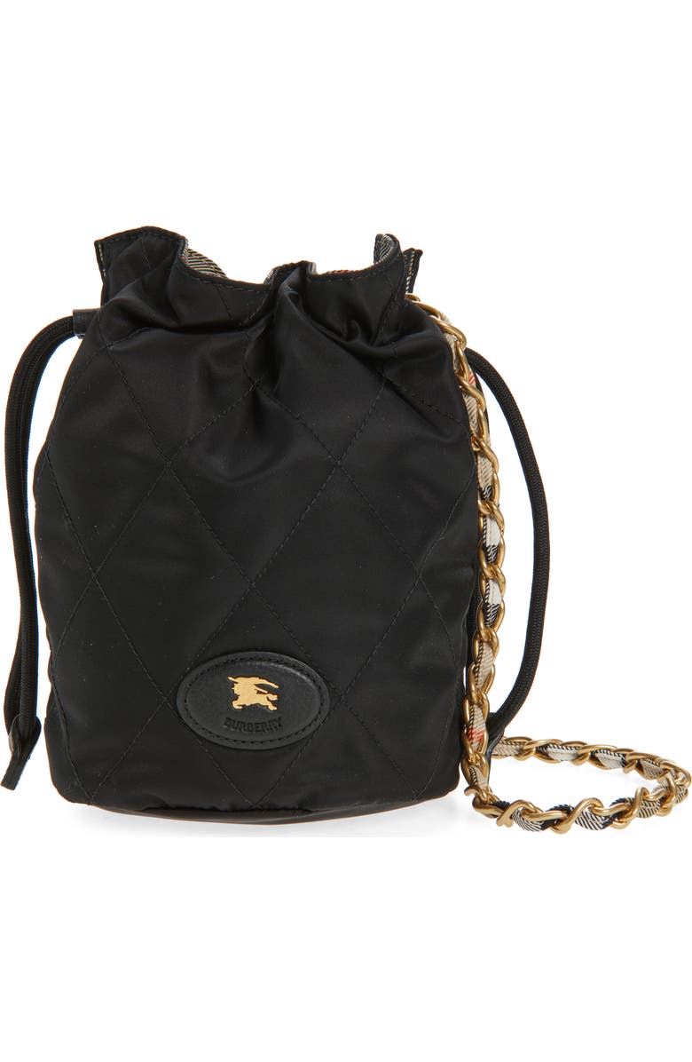 Burberry Horseshoe Quilted Nylon Bucket Bag, Main, color, Black