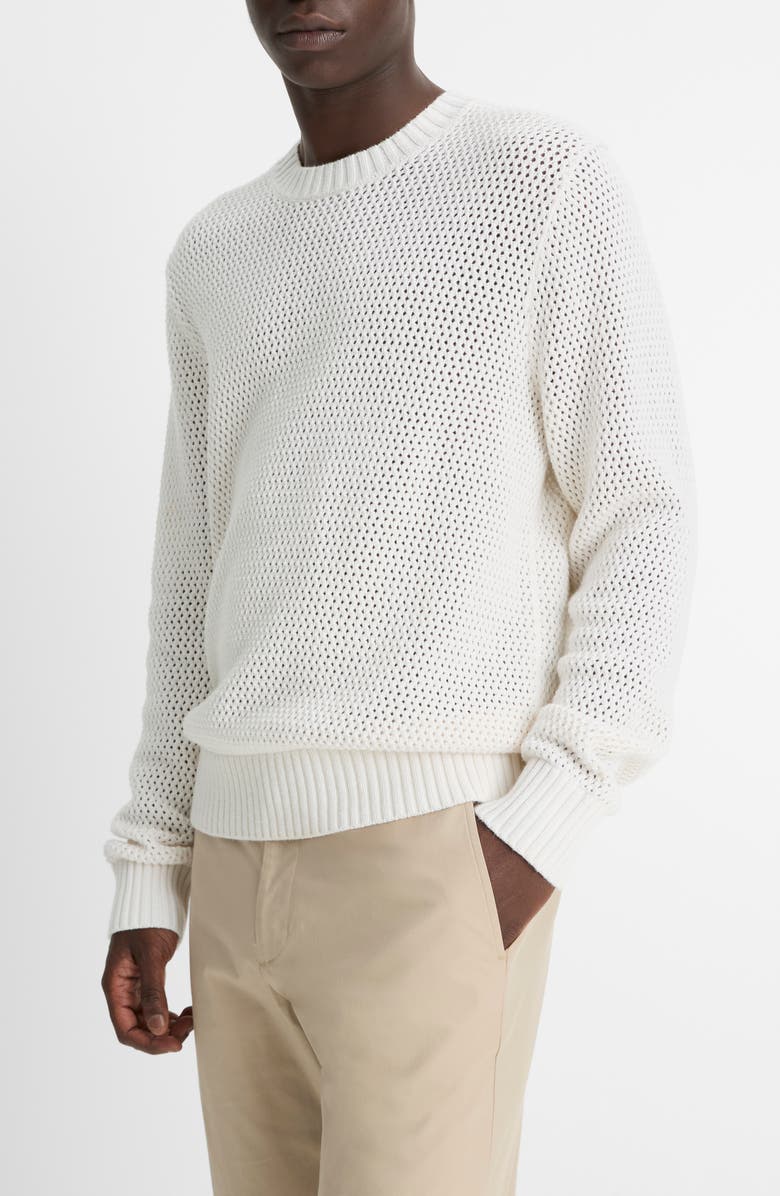 Vince Open Stitch Cotton & Cashmere Crewneck Sweater, Alternate, color, Optic White