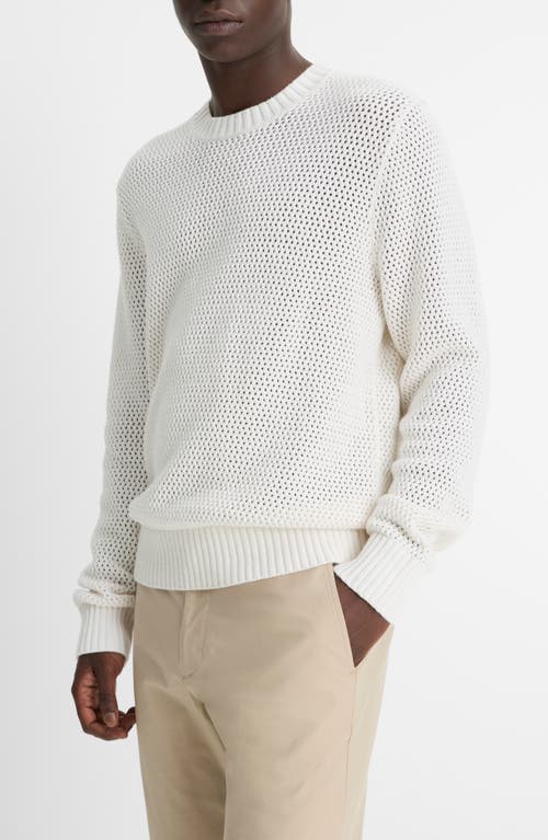 Vince Open Stitch Cotton & Cashmere Crewneck Sweater In Optic White