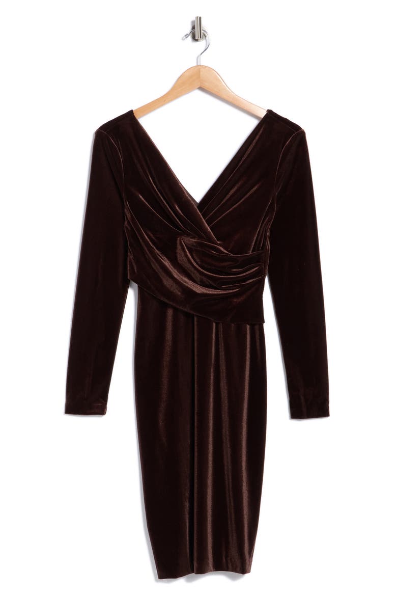 Velvet Long Sleeve Body-Con Dress, Main, color, BROWN