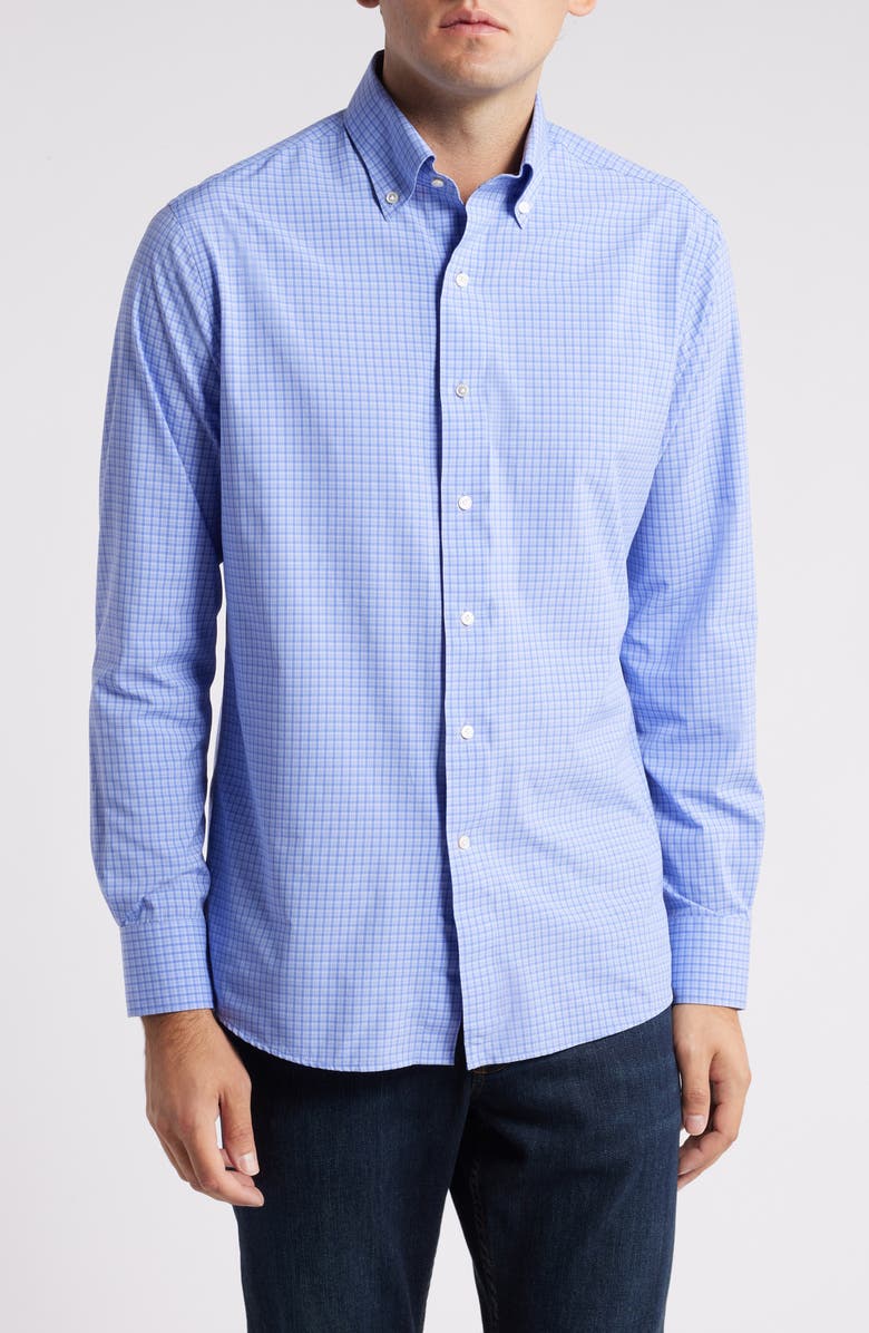 Peter Millar Cheviot Microcheck Performance Button-Down Shirt, Main, color, Elixir