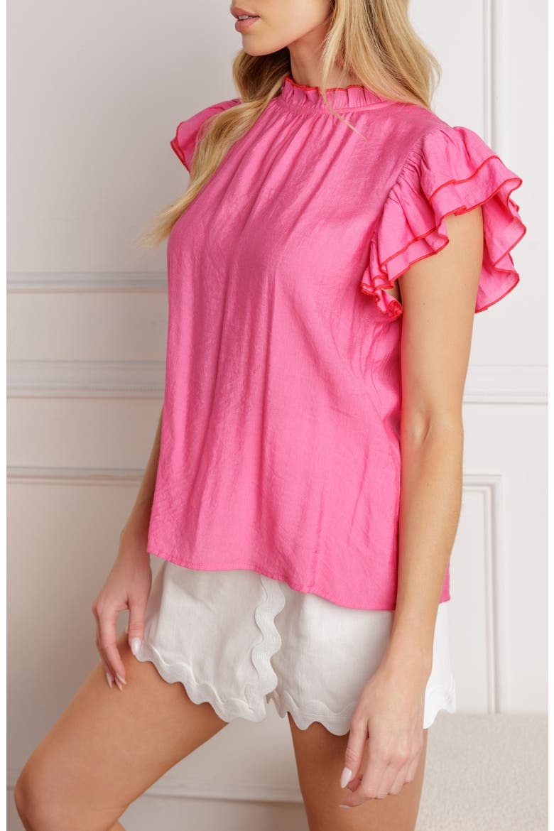 Contrast Stitching Ruffle Top, Alternate, color, PINK