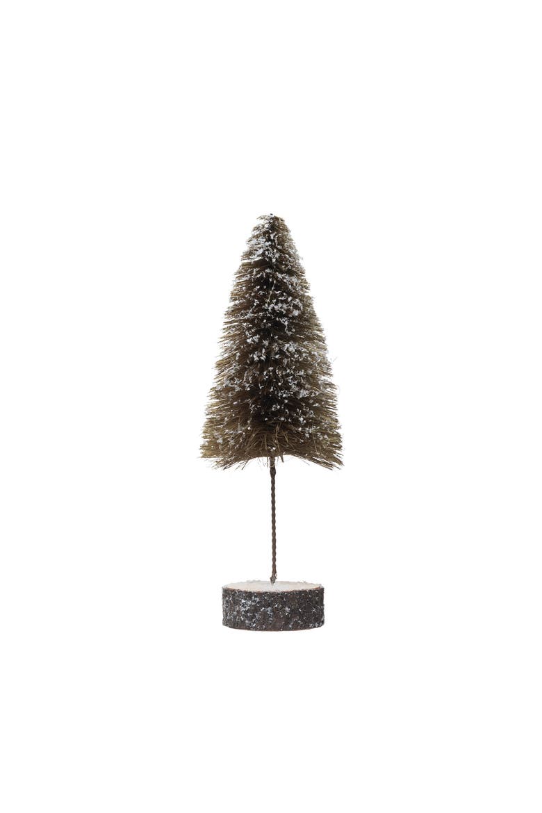 Sisal Bottle Brush Tree with Wood Slice Base & Snow Finish, Alternate, color, Mustard