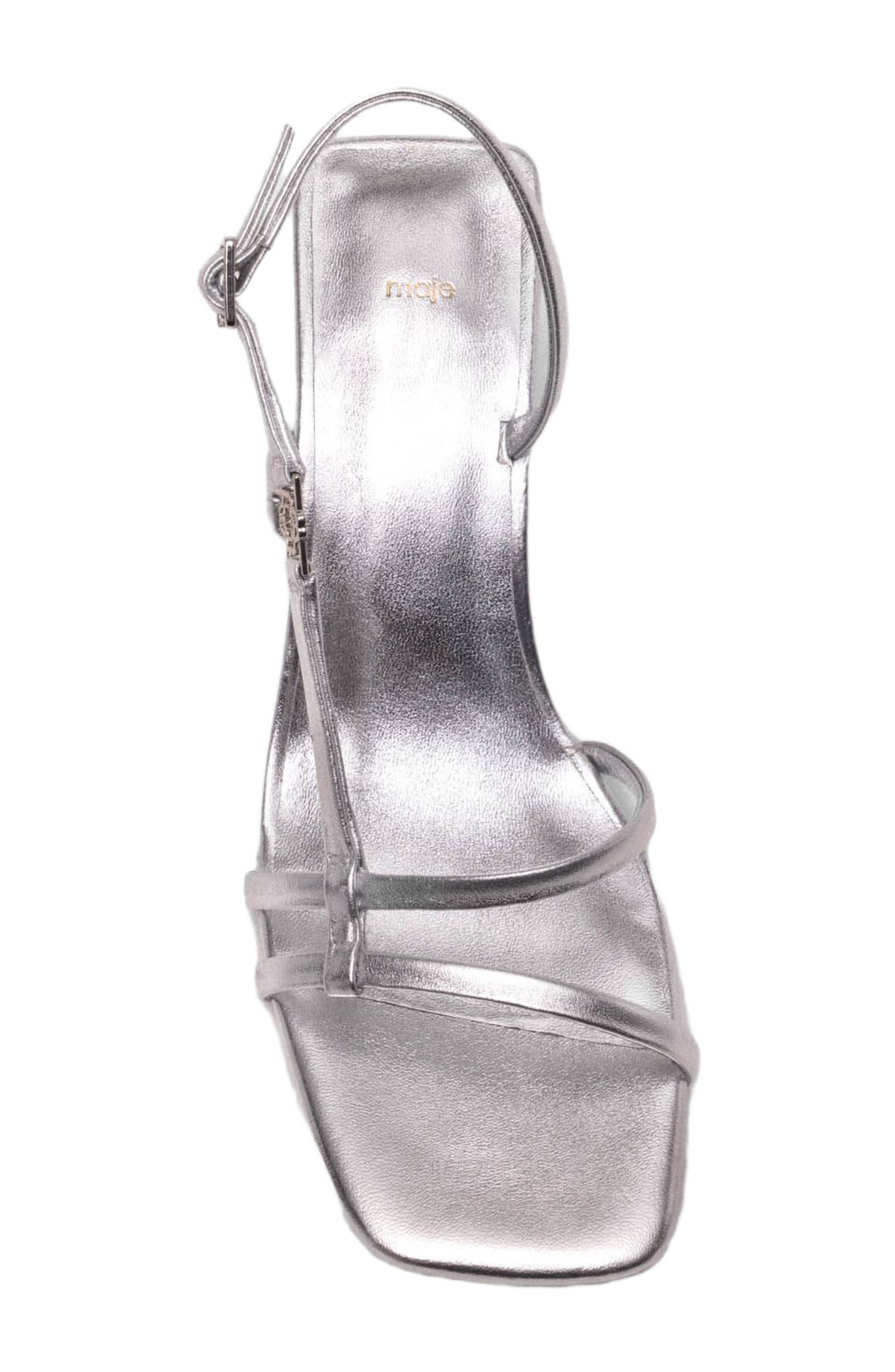 maje Metallic strappy heeled sandals, Alternate, color, Silver