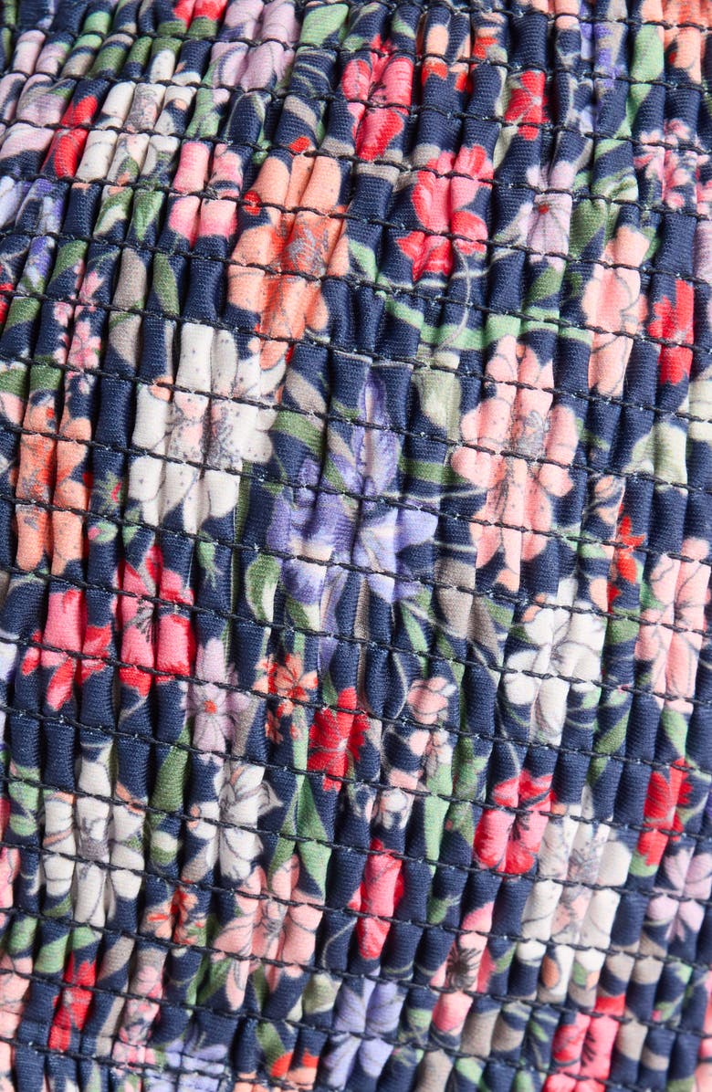 Hutch Smocked Puff Sleeve Bikini Top, Alternate, color, Navy Garden