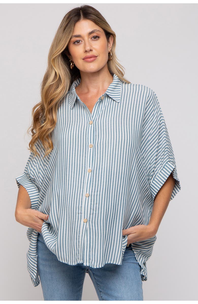PinkBlush Striped Button Up Dolman Top, Main, color, Teal