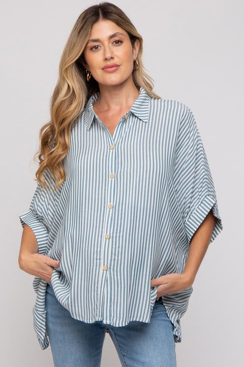 Striped Button Up Dolman Top