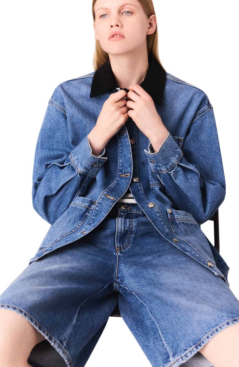 maje Faded denim jacket, Alternate, color, Blue