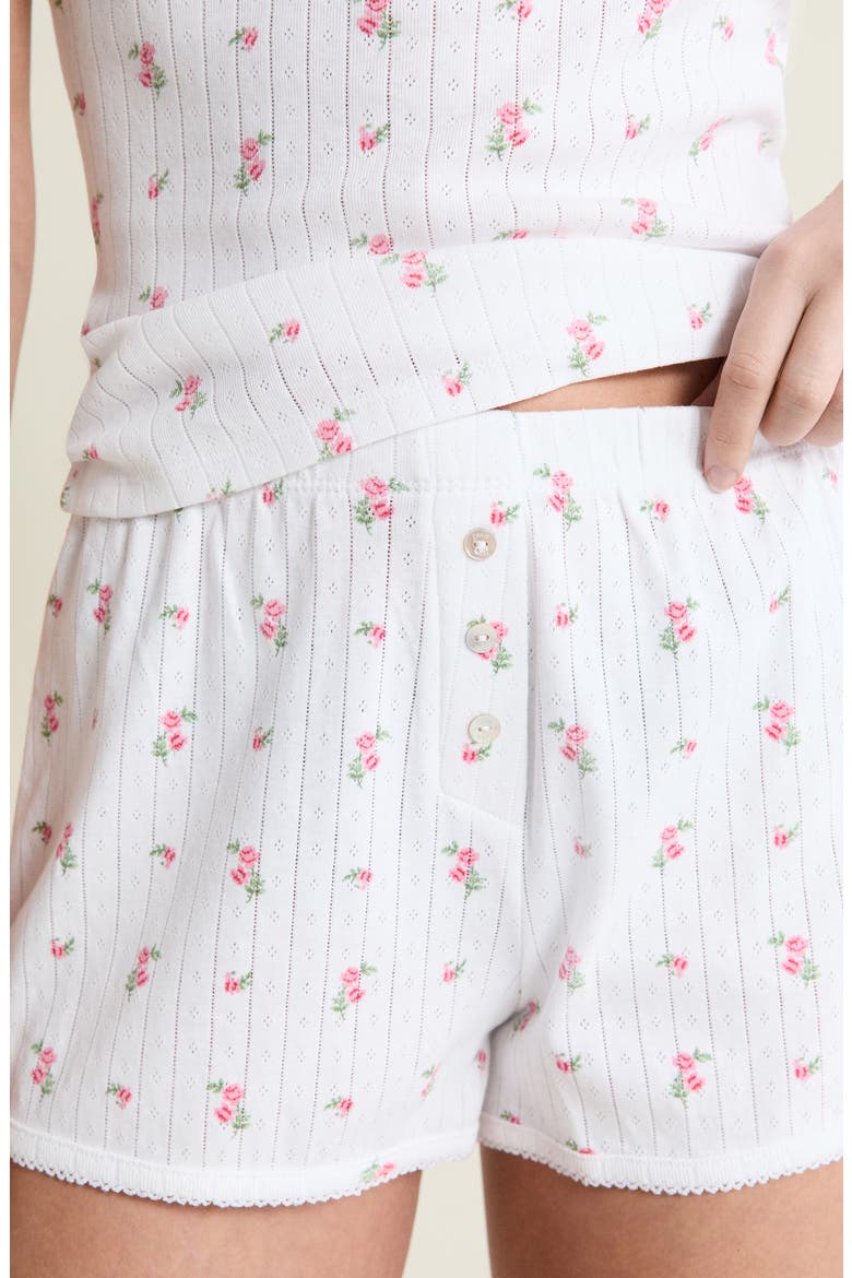 Katell Pointelle Cotton Pajama Shorts, Alternate, color, PRINT ECRU