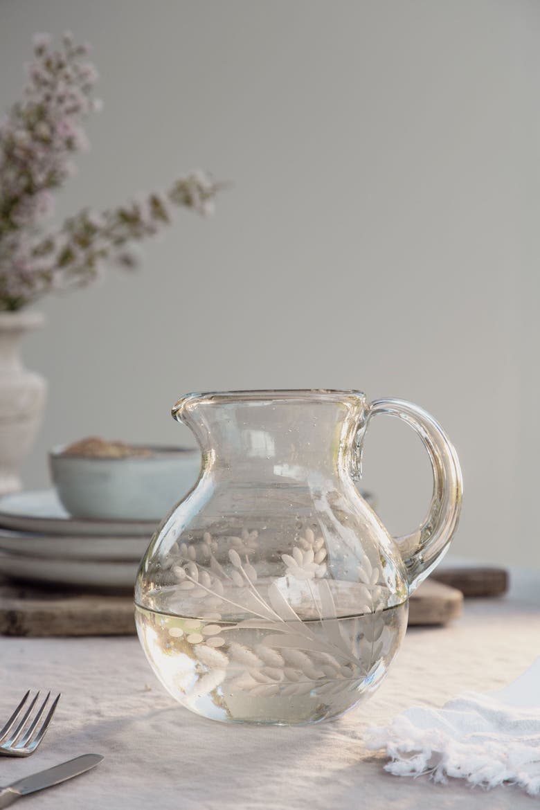 Hand-etched Blown Pitcher, Alternate, color, Black - Large