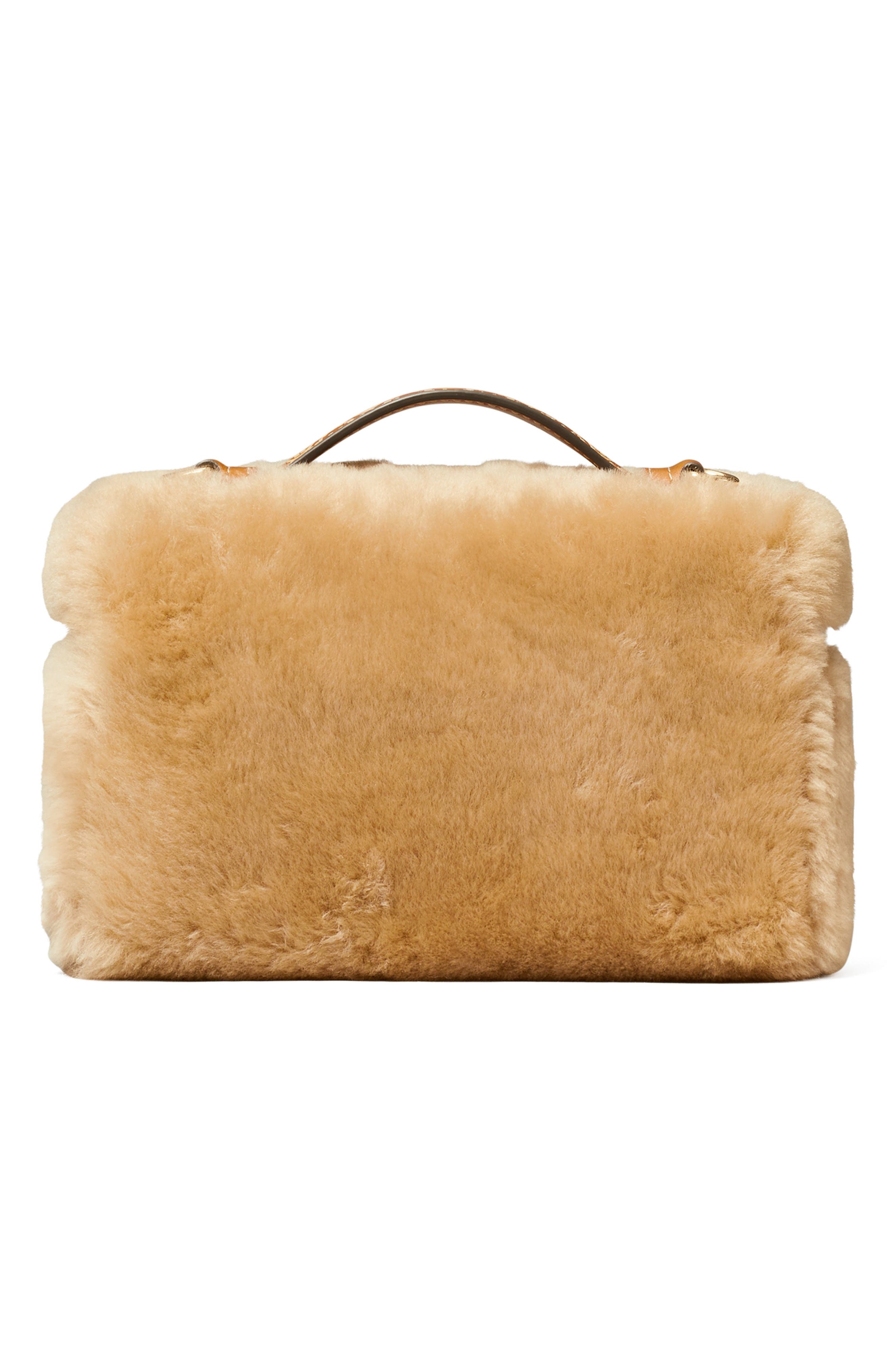 Romy Genuine Shearling Slim Top Handle Bag, Alternate, color, TEDDY