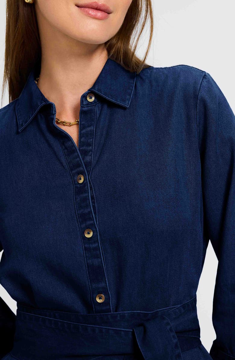 Foxcroft Ivy Long Sleeve Belted Denim Shirtdress, Alternate, color,