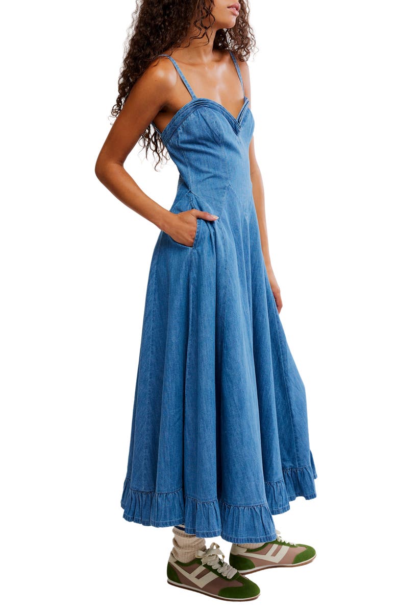 Free People Another Season Denim Midi Dress, Alternate, color, Boardwalk Blue