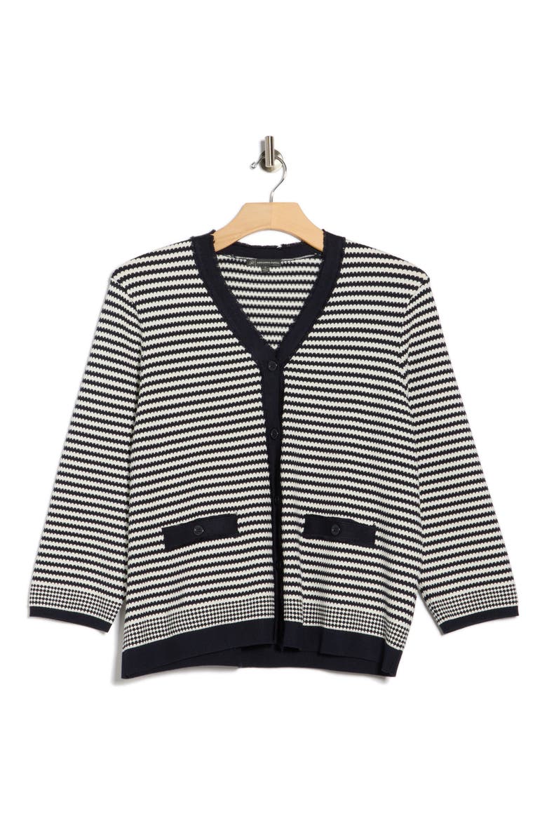 Frayed Trim Stripe Cardigan, Alternate, color, NAVY/ IVORY