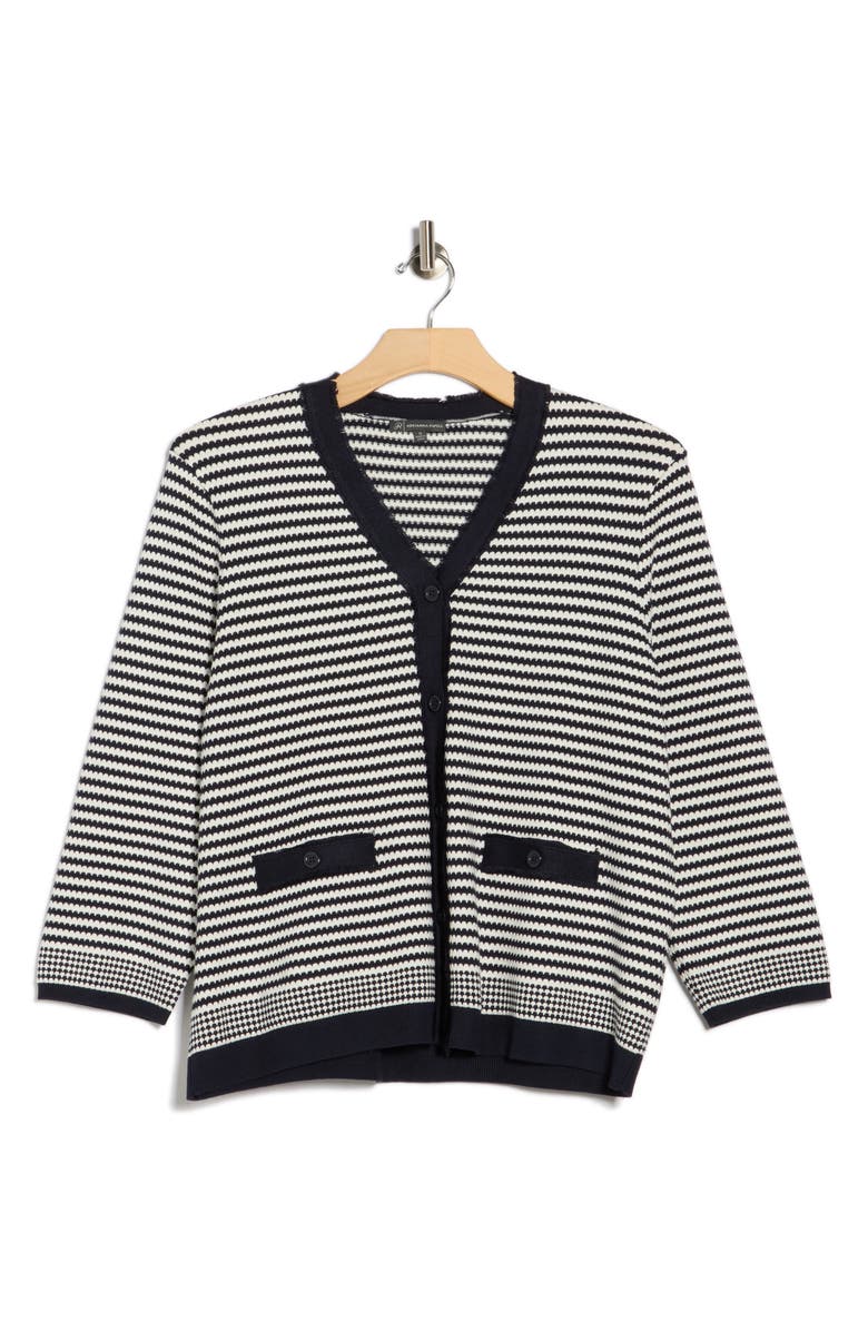 Adrianna Papell Frayed Trim Stripe Cardigan, Main, color, Navy/ Ivory