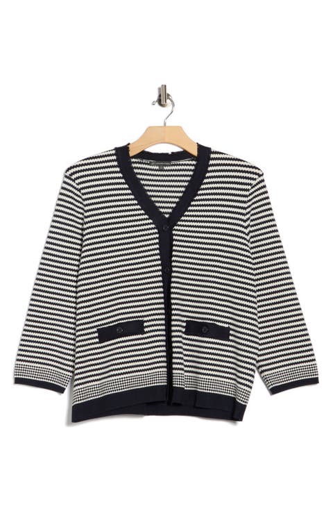 Frayed Trim Stripe Cardigan (Plus)