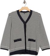 Adrianna Papell Frayed Trim Stripe Cardigan