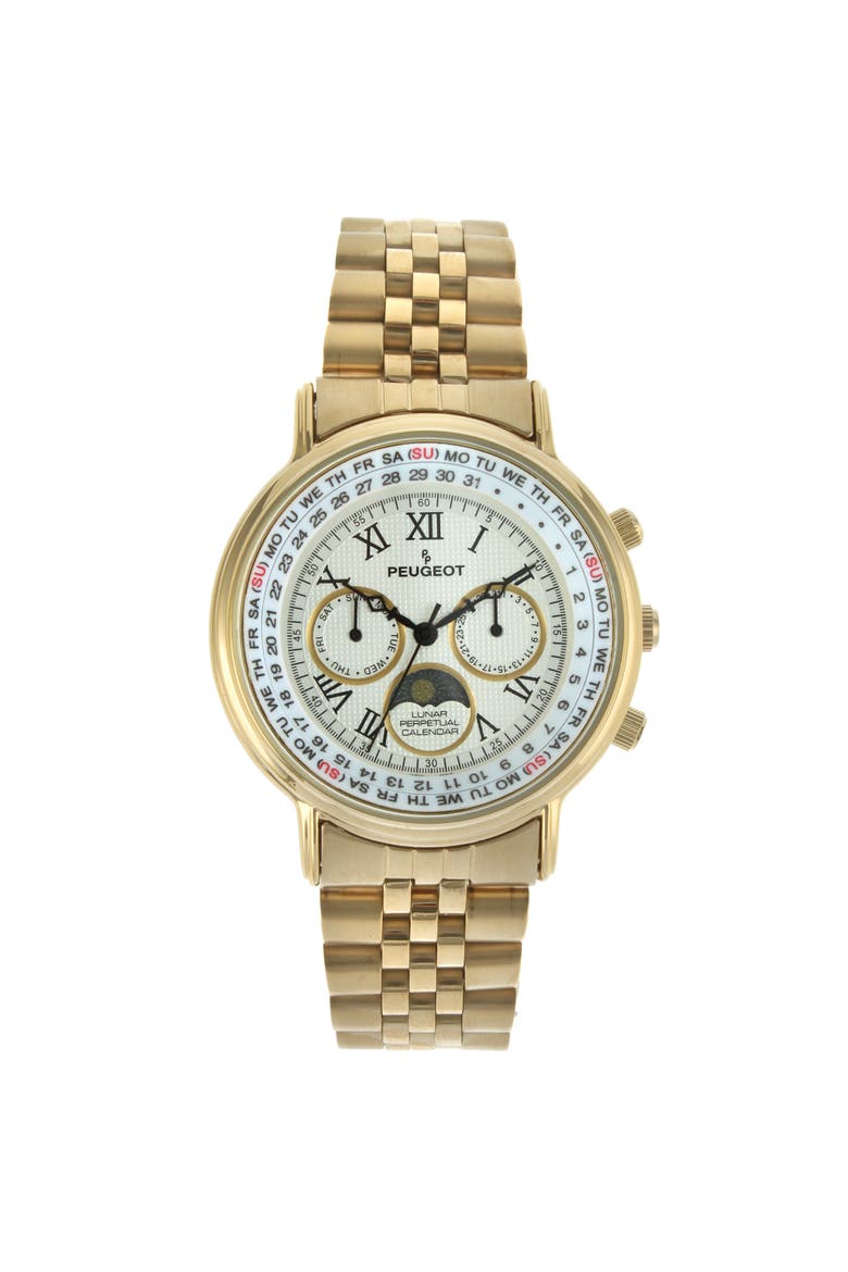 Multi Function Moon Phase Perpetual Calendar Stainless Steel Watch- 40MM, Main, color, Gold
