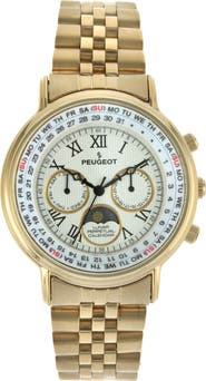 Peugeot Multi Function Moon Phase Perpetual Calendar Stainless Steel Watch- 40MM