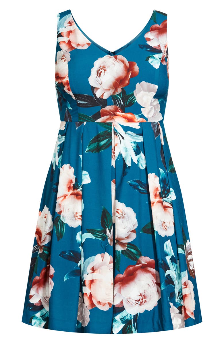 City Chic Sandra Floral A-Line Dress, Alternate, color, Teal Camilla Fldnu