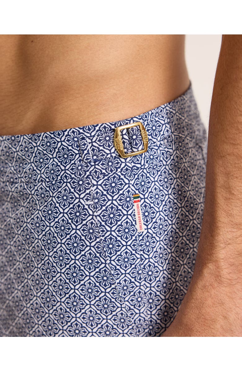 Orlebar Brown Bulldog Jacquard Mid-Length Classic Fit Jacquard Swim Shorts With Portico Print, Alternate, color, Night Iris/White Sand