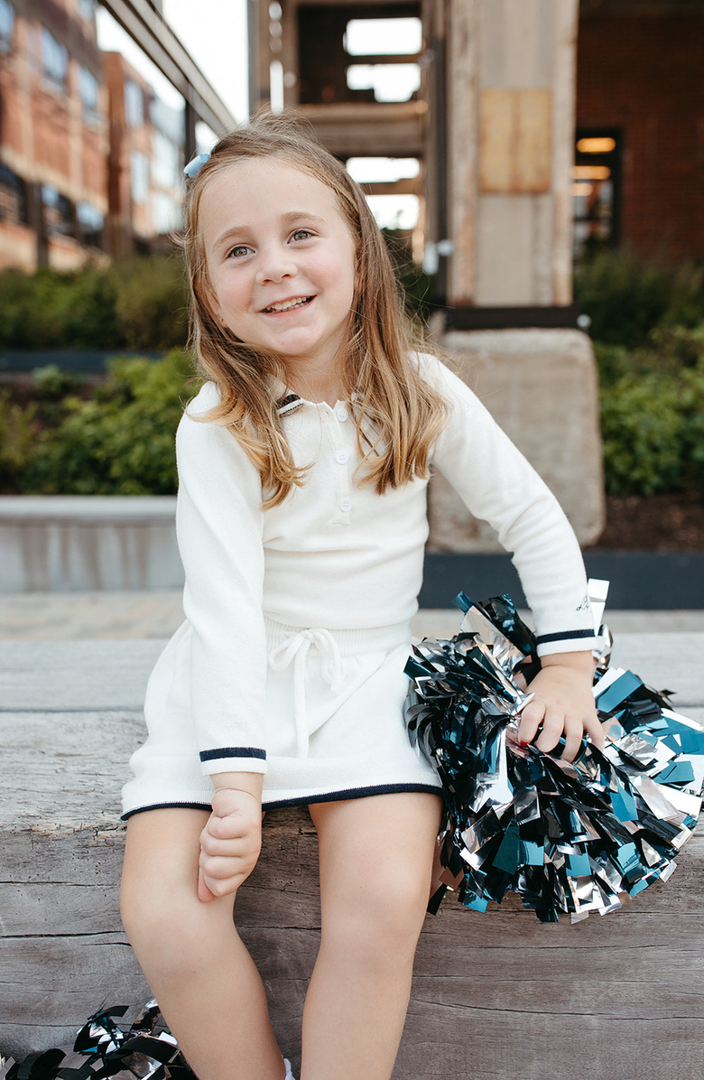 Little Paper Kids Bea Long Sleeve Sweater Polo, Alternate, color, White / Navy Blue