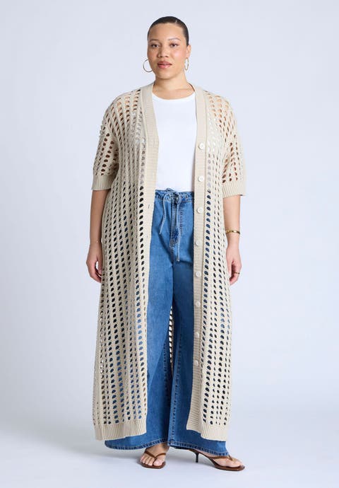Open Stitch Cardigan Duster (Plus)