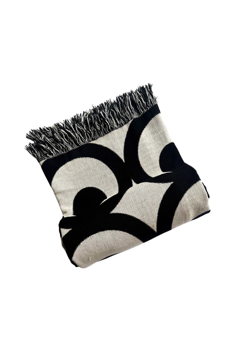 VILLA ABURI Mate Masie Cotton Knit Blanket, Main, color, Black And White